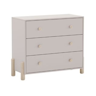 Commode 3 Tiroirs En Mdf Et Pin Massif Laqué Crème Pieds En Pin Naturel - Enora