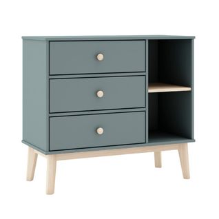 Commode 2 Tiroirs Et 2 Niches En Pin Massif Et Mdf Laqué Vert Kaki Et Naturel - Kaina