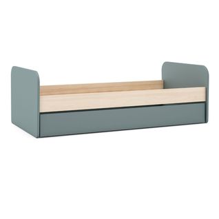 Lit 90x190 Avec Tiroir Tête Et Pied De Lit Arrondis En Pin Massif Naturel Et Mdf Laqué Vert Kaki -