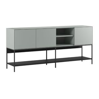 Buffet 3 Portes 1 Niches En Mélaminé Vert Sauge Et Piètement Avec Étagère En Métal Laqué Noir - Mir