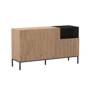 Buffet 3 Portes 1 Niche En Mélaminé Imitation Bois Et Noir Piètement Métal Laqué Noir - Callas