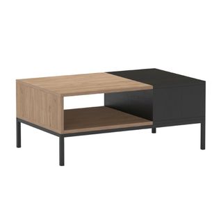 Table Basse En Mélaminé Imitation Bois Et Noir Piètement Métal Laqué Noir - Callas