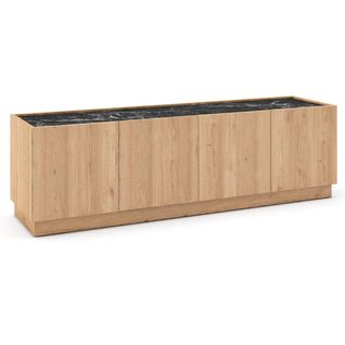 Meuble TV 4 Portes 160cm En Mélaminé Imitation Bois Et Marbre Noir - Odalys