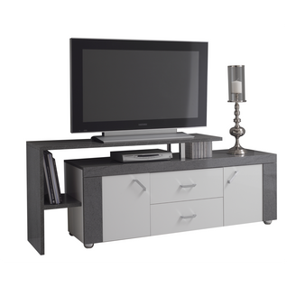 Meuble TV Gris Avec Plateau 2 Portes 2 Tiroir - Luna