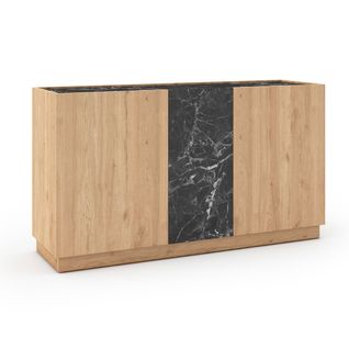 Buffet 3 Portes 140cm En Mélaminé Imitation Bois Et Marbre Noir - Odalys