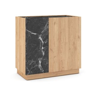 Buffet 2 Portes En Mélaminé Imitation Bois Et Marbre Noir - Odalys