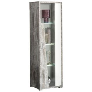 Vitrine 1 Porte Droite Laqué Blanc Et Effet Bois Taupe - Denys