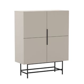 Meuble De Rangement 4 Portes En Mélaminé Beige Et Piètement Et Poignées En Métal Laqué Noir - Aldin