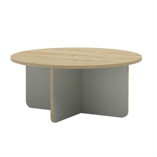Table Basse Ronde Ø80cm En Mélaminé Plateau Imitation Bois Et Piètement Vert Sauge - Hestia