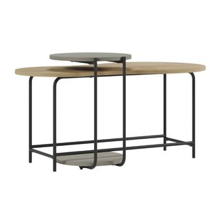 Tables Basses Gigogne 1 Ovale Plateau Imitation Bois Et 1 Ronde Plateau Vert Sauge Piètement Métal