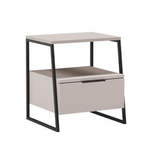 Chevet 2 Niveaux Avec 1 Tiroir En Mélaminé Beige Et Structure En Métal Laqué Noir - Veliani