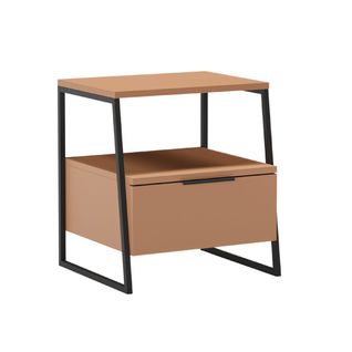 Chevet 2 Niveaux Avec 1 Tiroir En Mélaminé Terracotta Et Structure En Métal Laqué Noir - Veliani