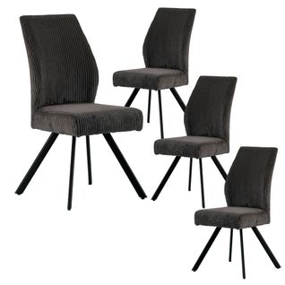 Lot De 4 Chaises En Velours Côtelé Et Pieds En Métal Laqué Noir Coloris Anthracite - Banil