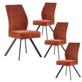Lot De 4 Chaises En Velours Côtelé Et Pieds En Métal Laqué Noir Coloris Rouille - Banil