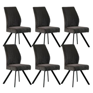 Lot De 6 Chaises En Velours Côtelé Et Pieds En Métal Laqué Noir Coloris Anthracite - Banil