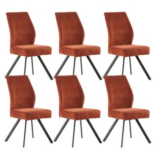 Lot De 6 Chaises En Velours Côtelé Et Pieds En Métal Laqué Noir Coloris Rouille - Banil