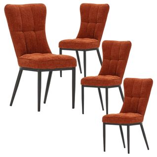 Lot De 4 Chaises En Tissu Polyester Doux Terracotta Et Pieds En Métal Laqué Noir - Damyan