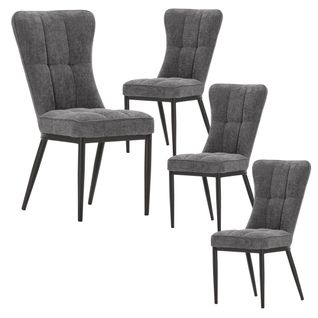 Lot De 4 Chaises En Tissu Polyester Doux Gris Et Pieds En Métal Laqué Noir - Damyan