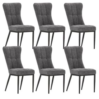 Lot De 6 Chaises En Tissu Polyester Doux Gris Et Pieds En Métal Laqué Noir - Damyan