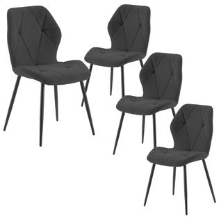 Lot De 4 Chaises En Tissu Polyester Doux Noir Et Pieds En Métal Laqué Noir - Luciana