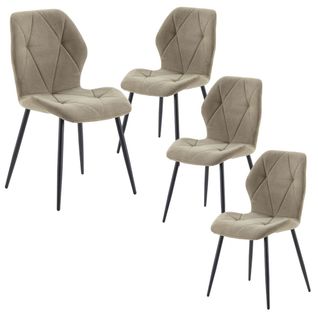 Lot De 4 Chaises En Tissu Polyester Doux Vert Et Pieds En Métal Laqué Noir - Luciana