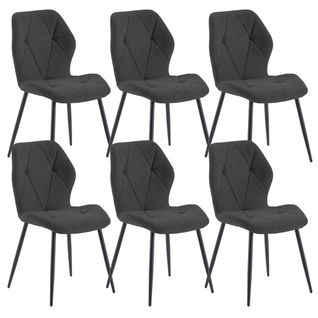 Lot De 6 Chaises En Tissu Polyester Doux Noir Et Pieds En Métal Laqué Noir - Luciana