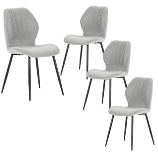 Lot De 4 Chaises En Tissu Polyester Maillé Gris Clair Et Pieds En Métal Laqué Noir - Maldi