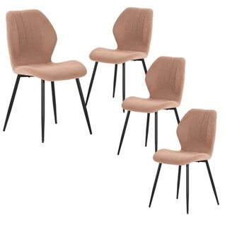 Lot De 4 Chaises En Tissu Polyester Maillé Saumon Et Pieds En Métal Laqué Noir - Maldi