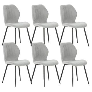 Lot De 6 Chaises En Tissu Polyester Maillé Gris Clair Et Pieds En Métal Laqué Noir - Maldi