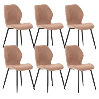 Lot De 6 Chaises En Tissu Polyester Maillé Saumon Et Pieds En Métal Laqué Noir - Maldi
