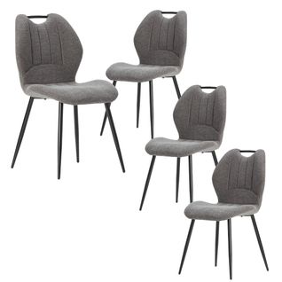 Lot De 4 Chaises En Tissu Polyester Maillé Gris Avec Poignée Et Pieds En Métal Laqué Noir - Milda
