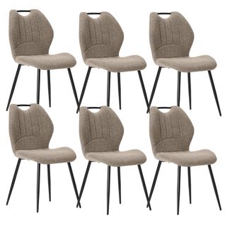 Lot De 6 Chaises En Tissu Polyester Maillé Brun Avec Poignée Et Pieds En Métal Laqué Noir - Milda