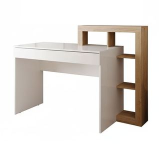 Bureau 1 Tiroir Avec Étagères Décalées Blanc Laqué Et Aspect Bois Finition Cadiz - Arturo