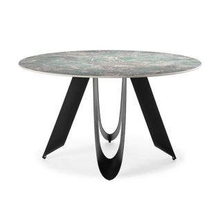 Table De Repas Design D. 134 Cm Avec Plateau Céramique Imitation Marbre Vert Pied Métal Noir Archite