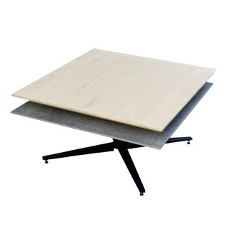 Table Basse Carrée Avec Plateau Supérieur Pivotant En Céramique Finition Chêne Et Gris Ardoise - Fu