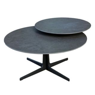 Table Basse Ronde Avec Plateau Supérieur Pivotant En Céramique Finition Acier Marron - Satellit
