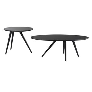 Lot De 2 Tables Basses Plateau Mdf Placage Céramique Noir Marbré Piètement Métal - Shadow