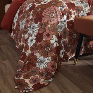 Housse De Couette 260x240cm Gaze De Coton Imprimé Floral Coloris Terracotta - Anastasia