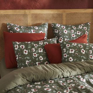 Taie D'oreiller 60x60cm Gaze De Coton Imprimé Floral Coloris Vert - Floriane