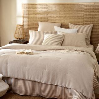 Taie D'oreiller 60x60cm Gaze De Coton Tissé Rayé Beige - Romelia