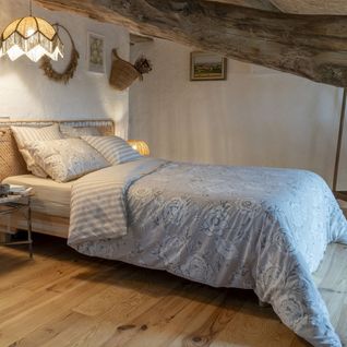 Housse De Couette 140x200cm Coton Imprimé Recto Floral Verso Rayé Beige - Cottage