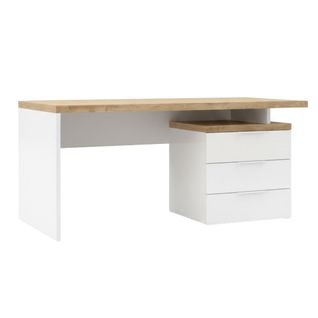 Bureau 160cm Avec Rangements Blanc Laqué Brillant Avec Plateau En Chêne 38mm - Genius