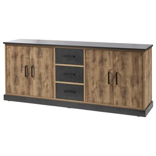 Buffet 4 Portes 3 Tiroirs Aspect Bois Et Métal Noir - Jenna