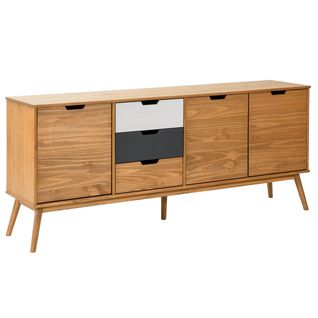 Buffet 3 Portes 3 Tiroirs Bois Massif, Blanc Et Gris - Maras