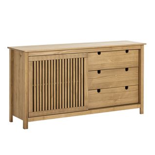 Buffet Bas 3 Tiroirs 1 Porte Coul. Bois Ciré - Malia