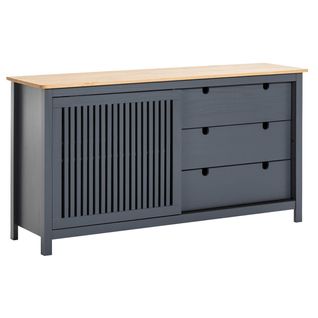 Buffet Bas 3 Tiroirs 1 Porte Coul. Bois Ciré Et Gris - Malia