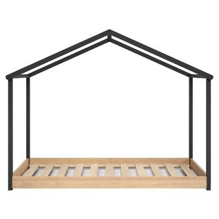 Lit Cabane 90x200cm Gris Anthracite Et Naturel - Uther