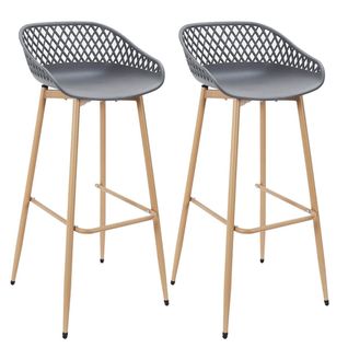 Lot De 2 Tabourets Gris Pieds Effet Bois Verni - Tressie