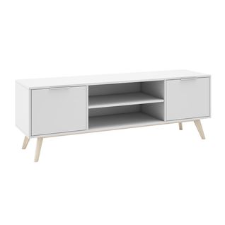 Meuble TV 140cm 2 Portes Scandinave Mdf Et Pin Massif Naturel Et Blanc - Blajk