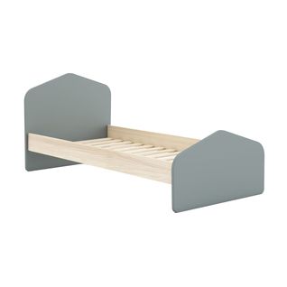 Lit 90x190cm Mdf Et Pin Coloris Gris Vert Et Naturel - Kaina